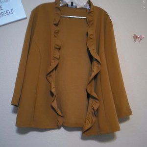 Open Front Lightweight Ruffle Trim Mocha Brown Blazer SZ XL by Slinky Brand